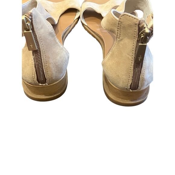 NWOB SZ 9M Kenneth Cole New York Judd T-Style 1” Wedge Heel Sandals in Tan Suede - Picture 7 of 9